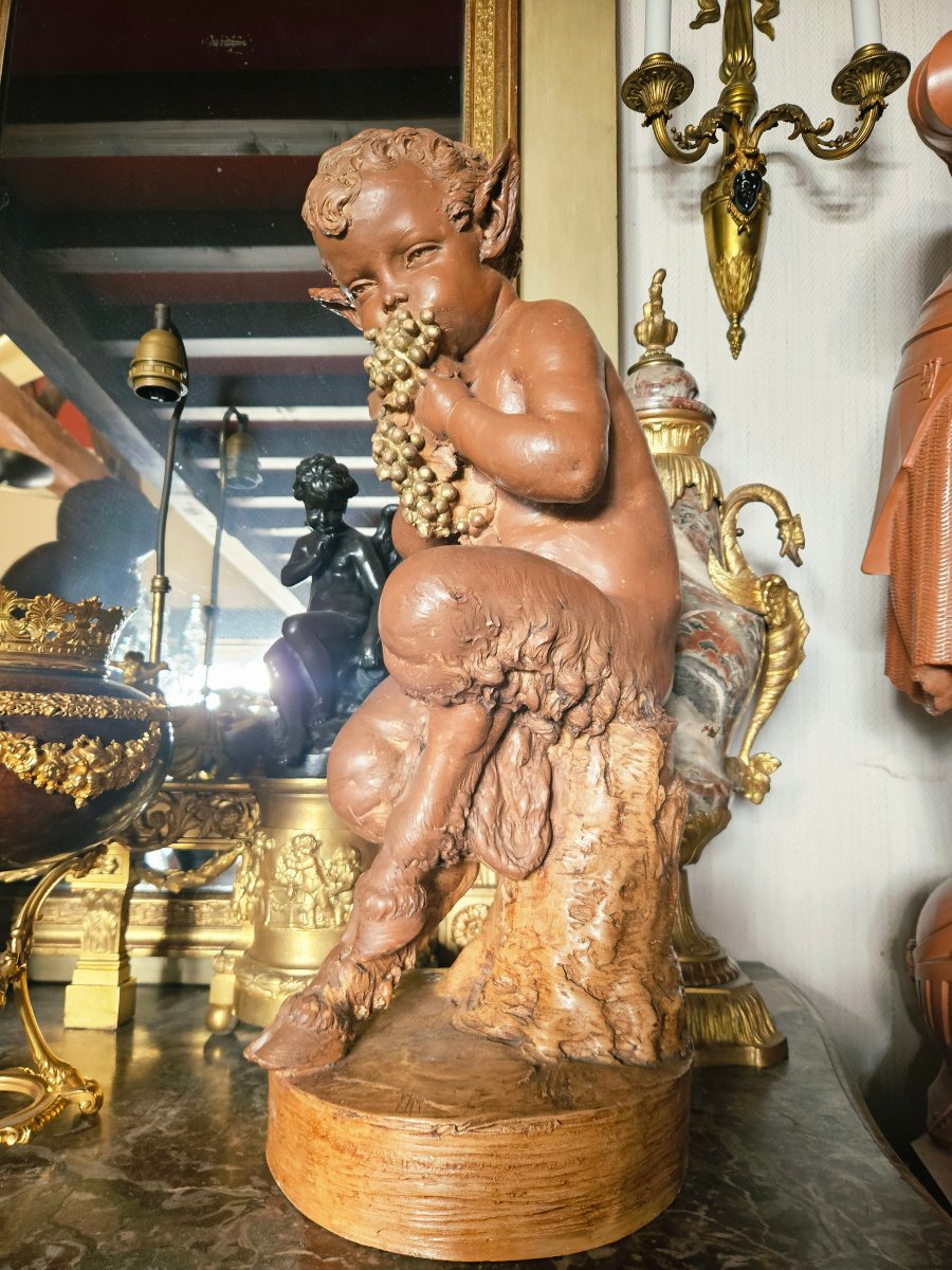 Attributed To Clodion: A Pair Of Large Patinated Terracotta Sculptures From The 19th Century-photo-3