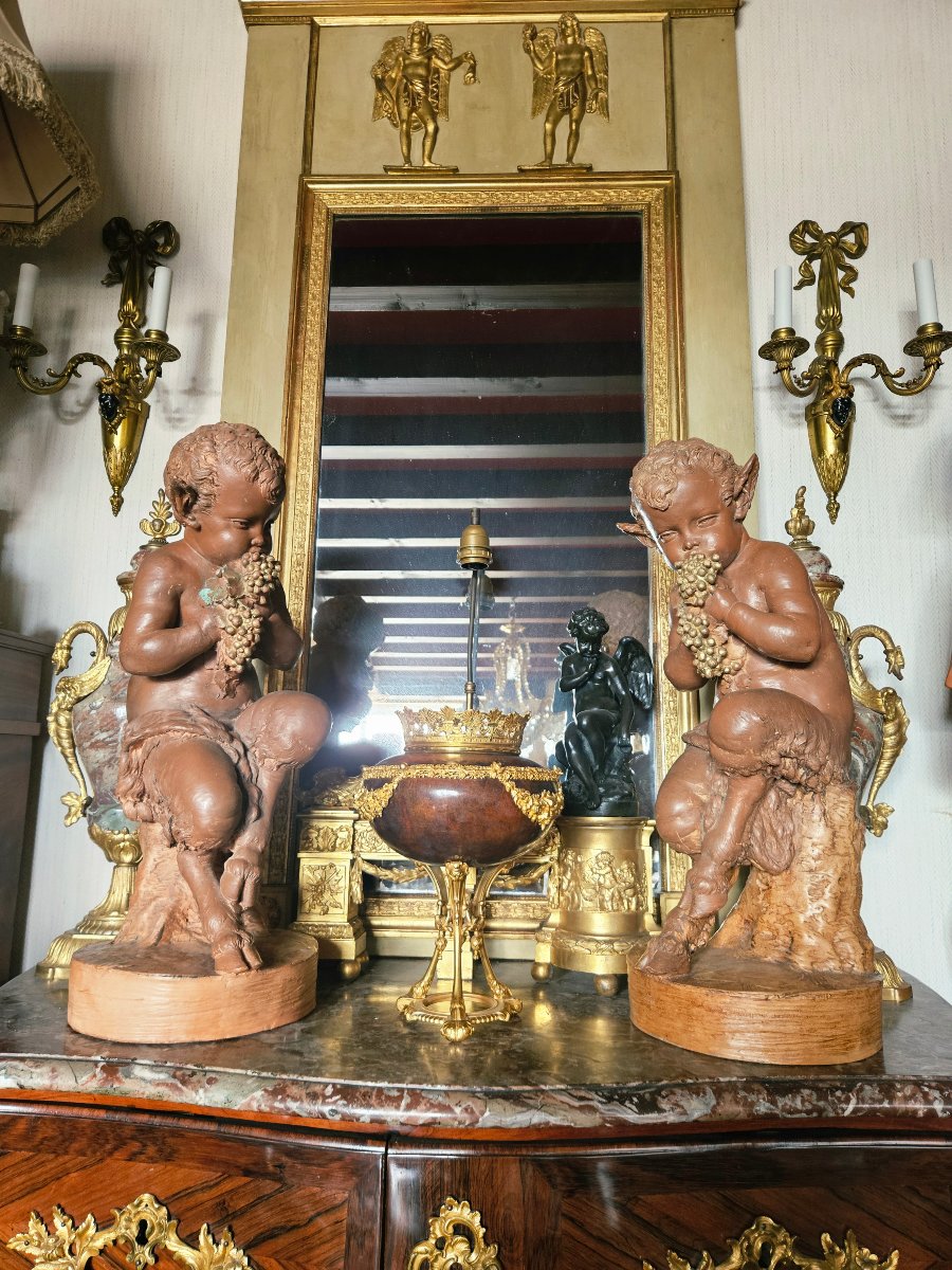 Attributed To Clodion: A Pair Of Large Patinated Terracotta Sculptures From The 19th Century-photo-6