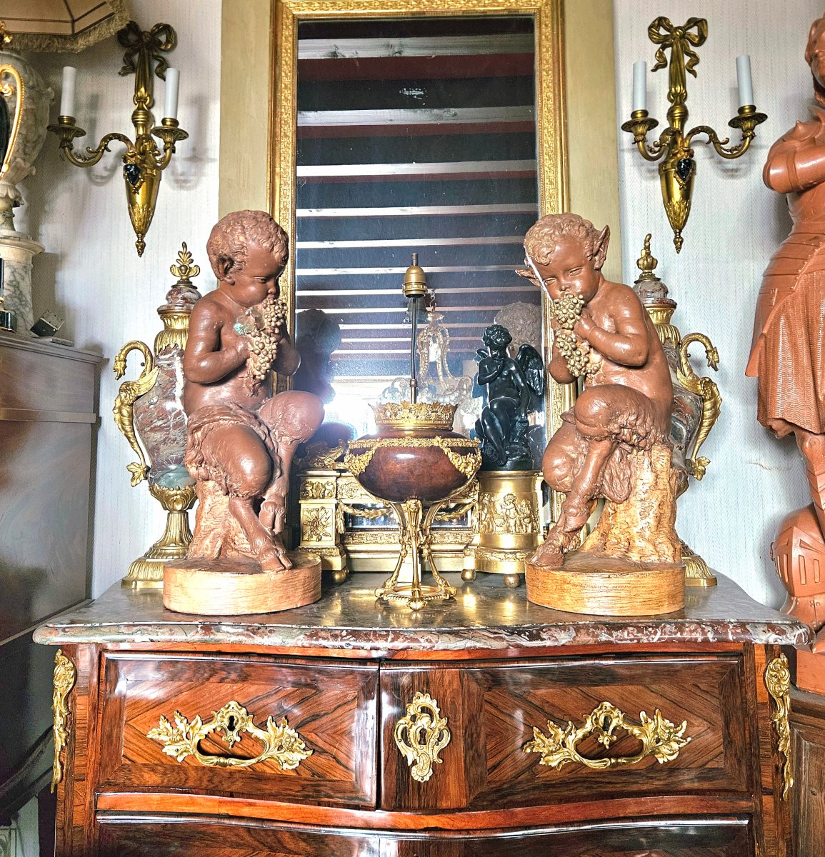Attributed To Clodion: A Pair Of Large Patinated Terracotta Sculptures From The 19th Century