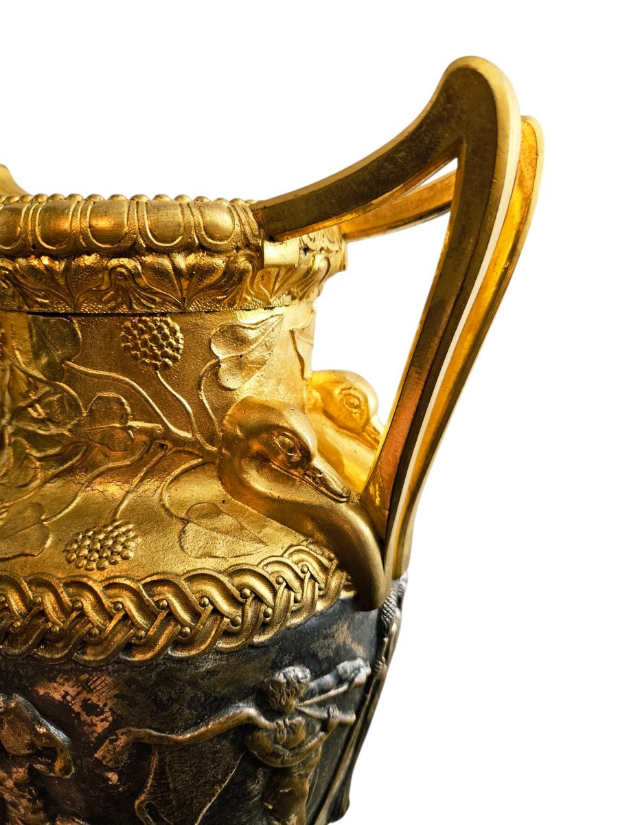 Auguste Delafontaine, Large Vases Known As The "sôsibios" Vases, Gilded And Silvered Bronze-photo-4