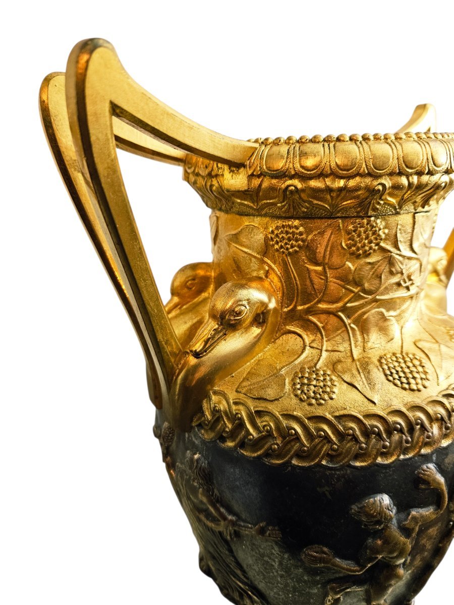 Auguste Delafontaine, Large Vases Known As The "sôsibios" Vases, Gilded And Silvered Bronze-photo-1