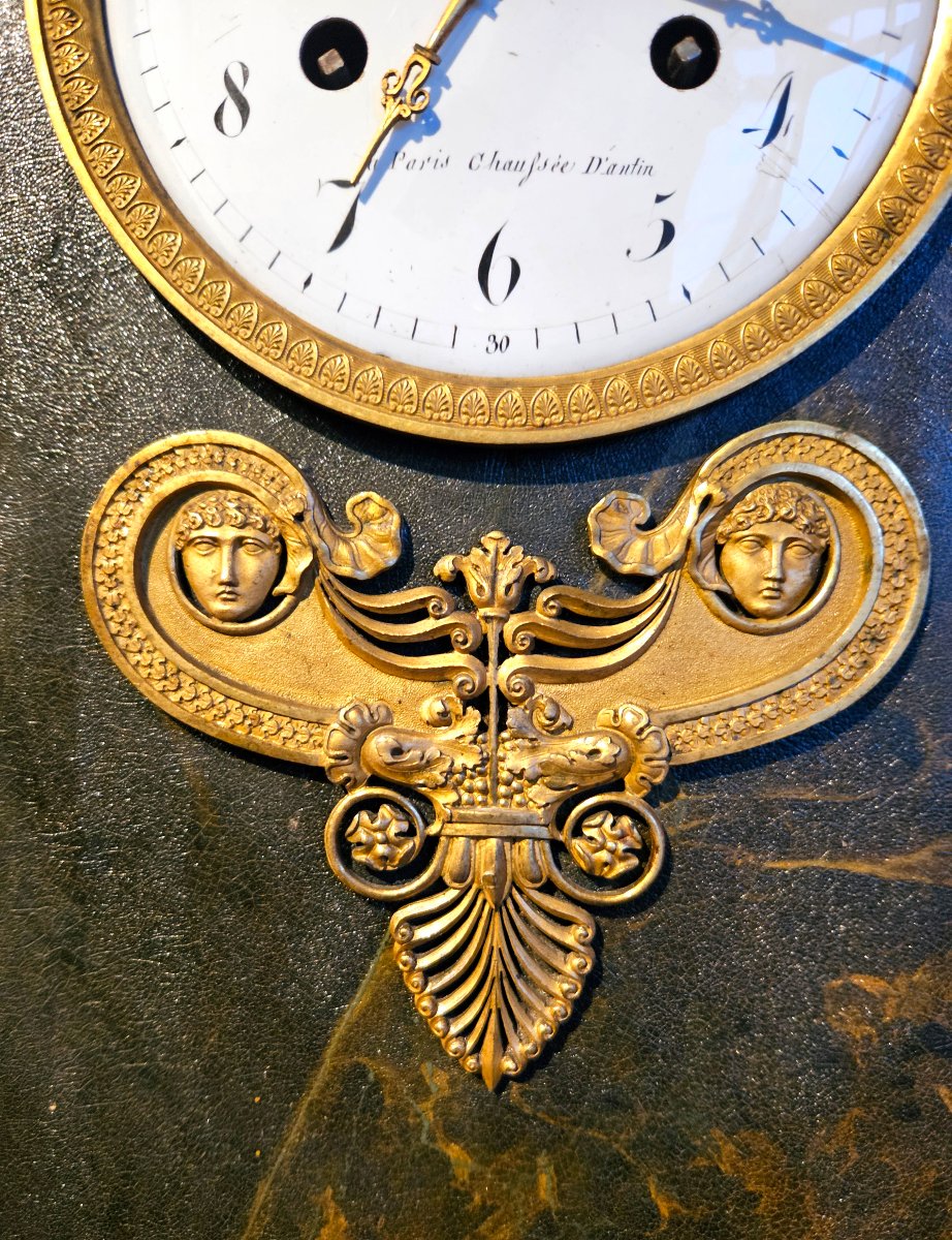 Large Empire-style Grandfather Clock Made Of Painted Sheet Metal And Gilded Bronze, Signed "delafosse, Paris"-photo-2