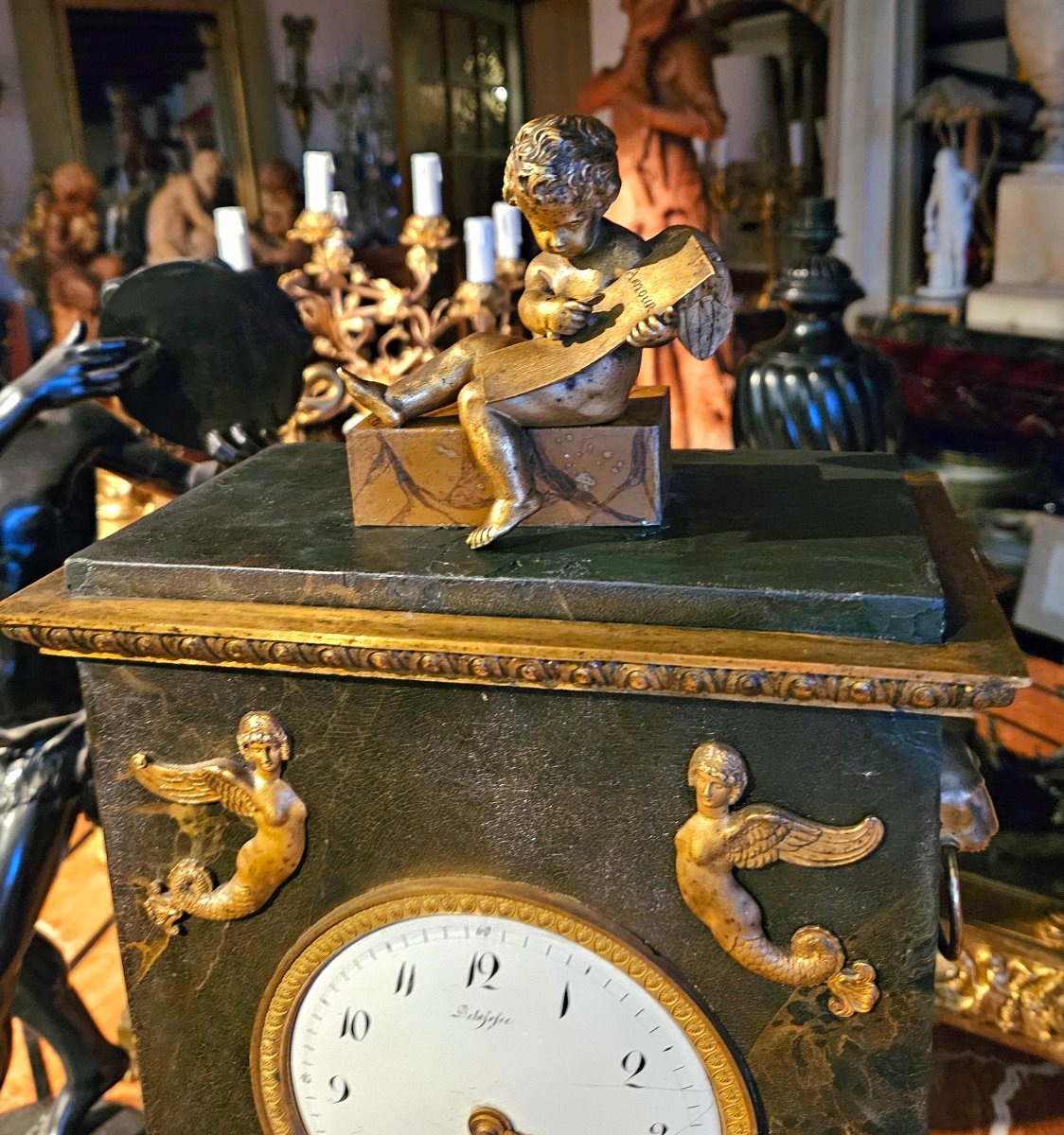 Large Empire-style Grandfather Clock Made Of Painted Sheet Metal And Gilded Bronze, Signed "delafosse, Paris"-photo-3