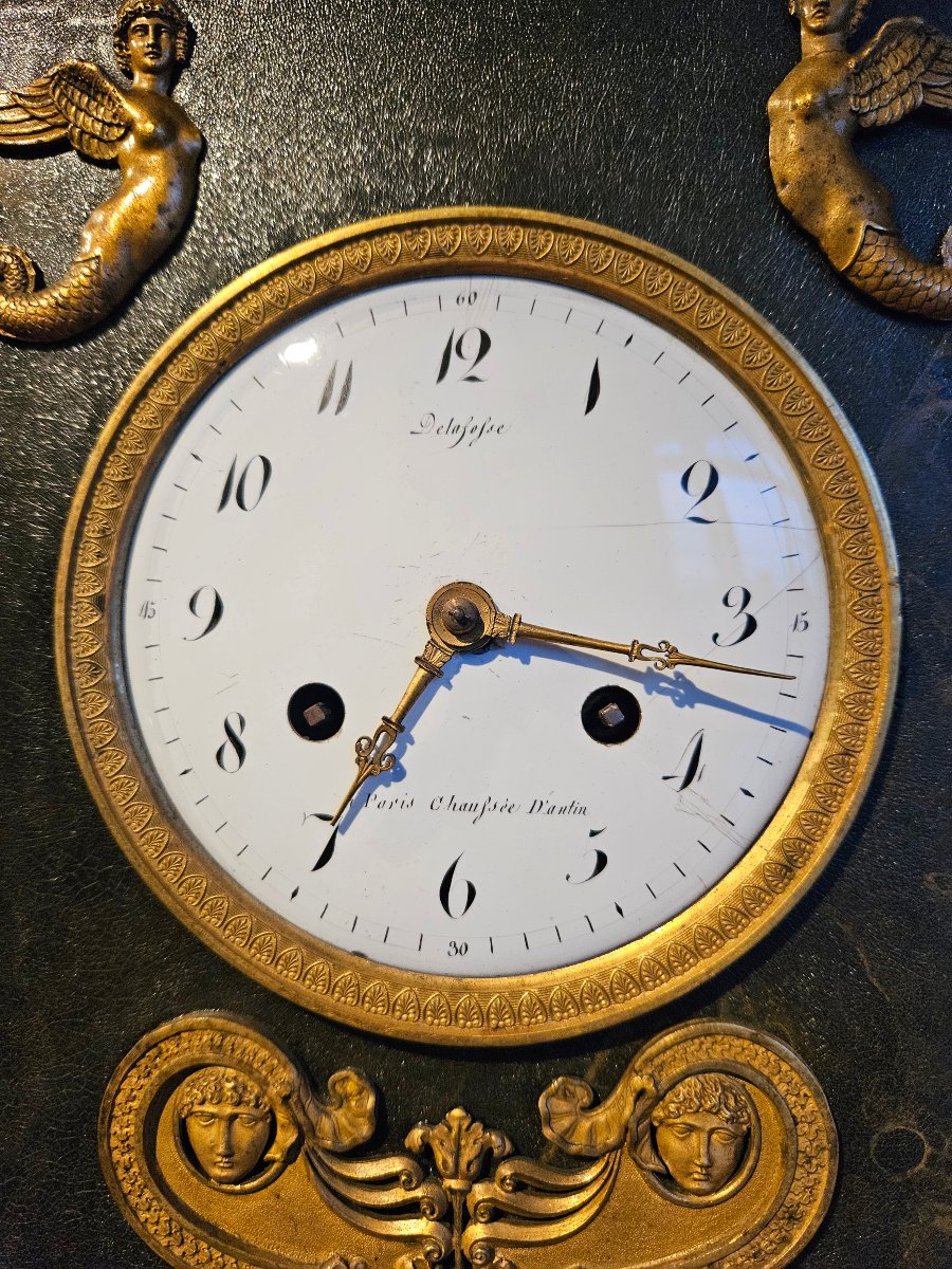 Large Empire-style Grandfather Clock Made Of Painted Sheet Metal And Gilded Bronze, Signed "delafosse, Paris"-photo-5