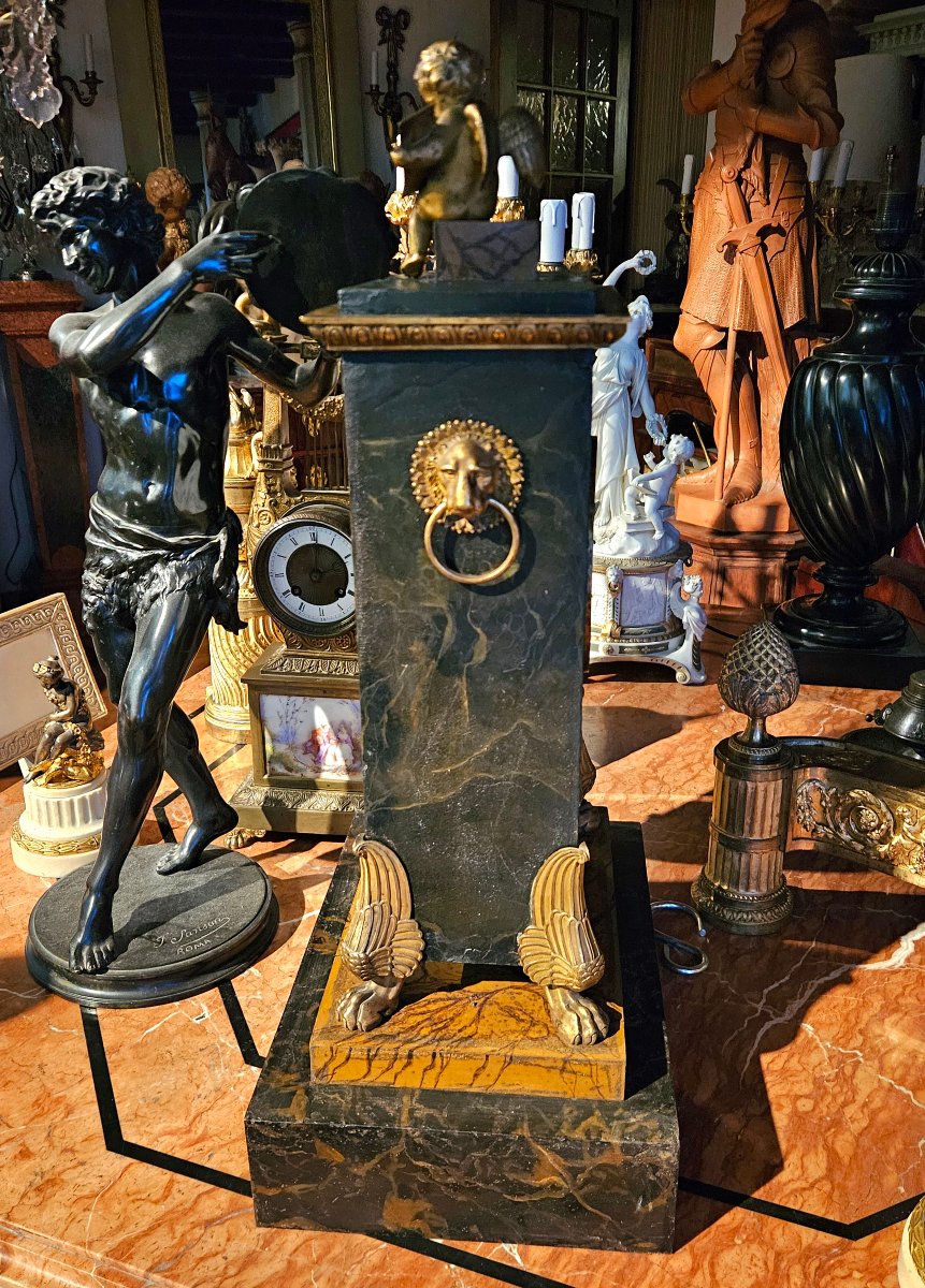 Large Empire-style Grandfather Clock Made Of Painted Sheet Metal And Gilded Bronze, Signed "delafosse, Paris"-photo-7