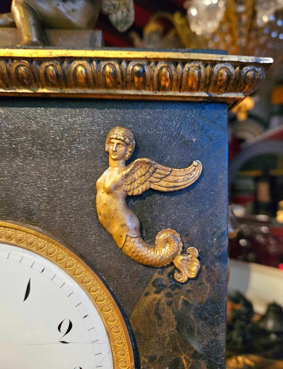 Large Empire-style Grandfather Clock Made Of Painted Sheet Metal And Gilded Bronze, Signed "delafosse, Paris"-photo-8