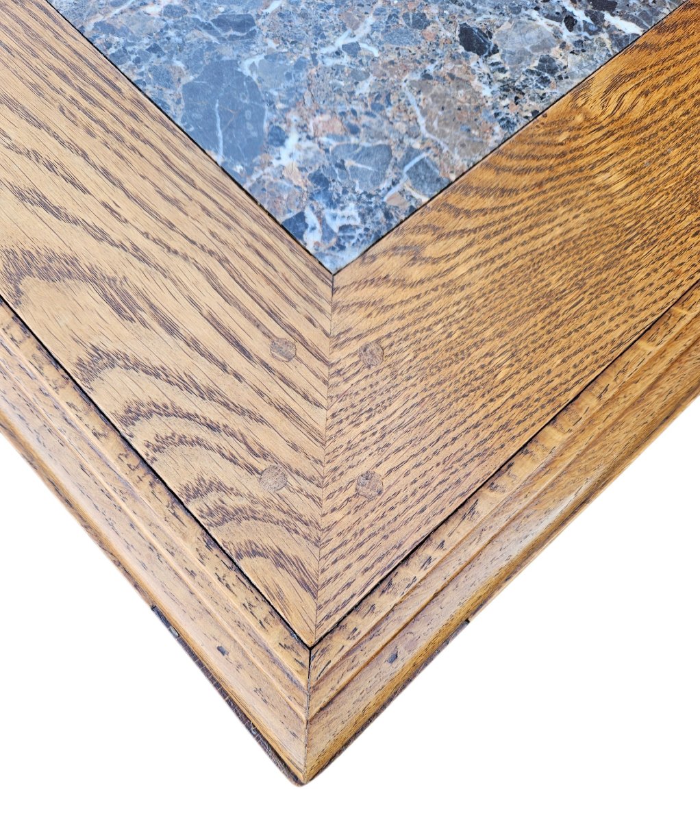 Grande table basse 135 x 135 cm st Louis XIV  Chêne & Marqueterie de marbre-photo-2