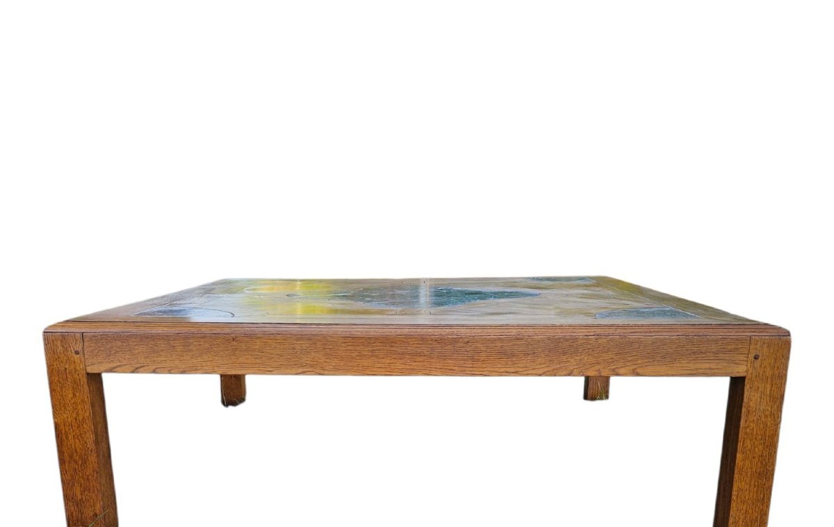 Grande table basse 135 x 135 cm st Louis XIV  Chêne & Marqueterie de marbre-photo-4