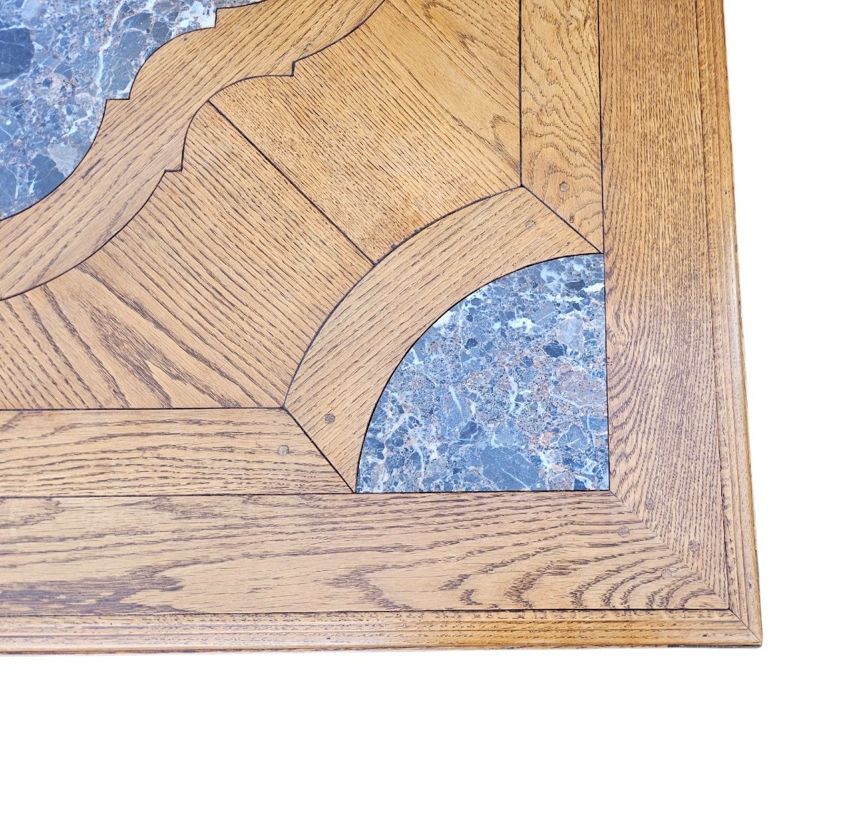 Grande table basse 135 x 135 cm st Louis XIV  Chêne & Marqueterie de marbre-photo-2