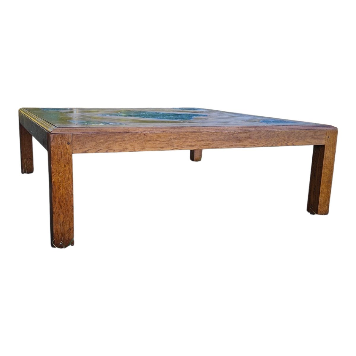 Grande table basse 135 x 135 cm st Louis XIV  Chêne & Marqueterie de marbre-photo-5