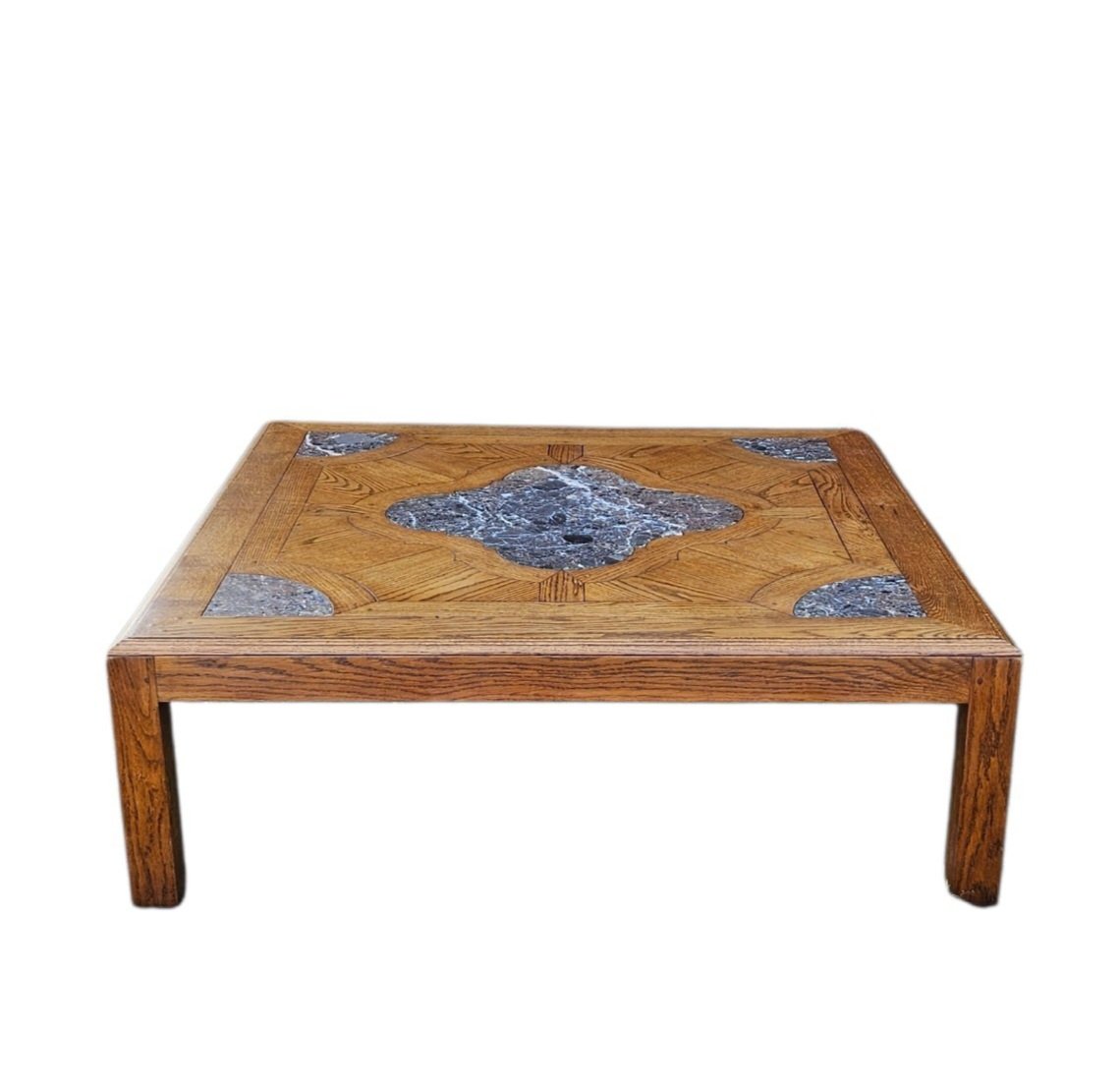 Grande table basse 135 x 135 cm st Louis XIV  Chêne & Marqueterie de marbre-photo-6