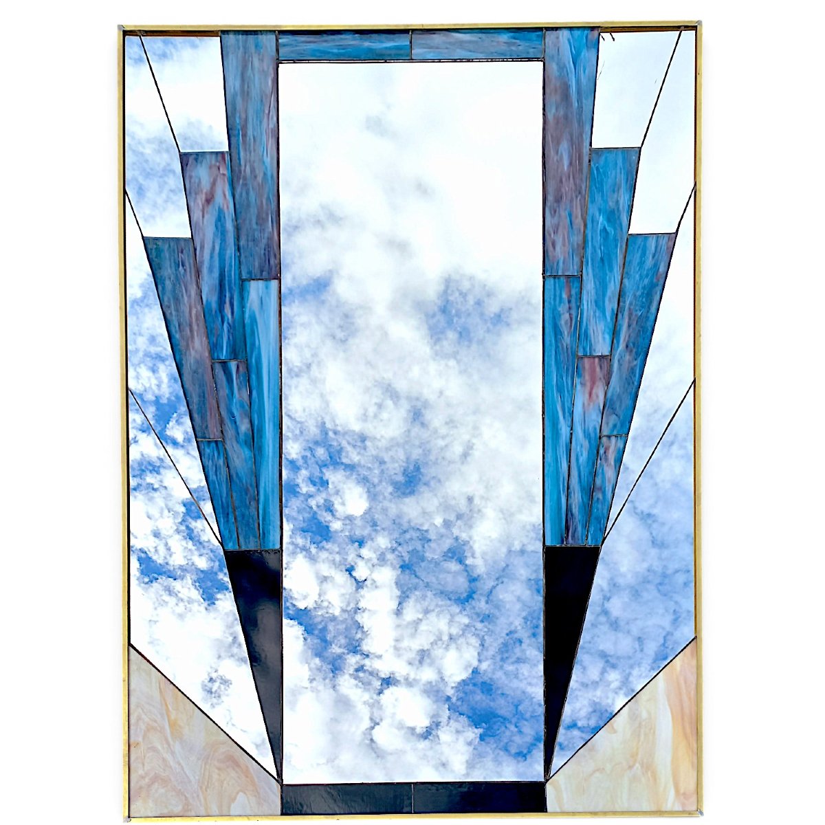 Large Art Deco Style Stained-glass Mirror-photo-3