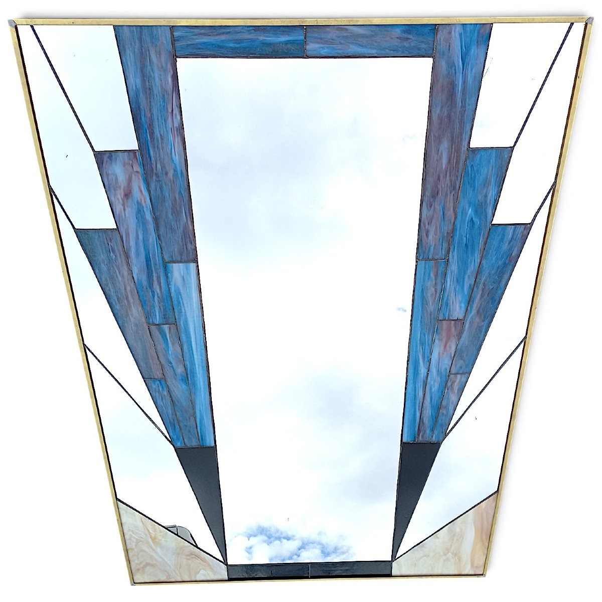 Large Art Deco Style Stained-glass Mirror-photo-4