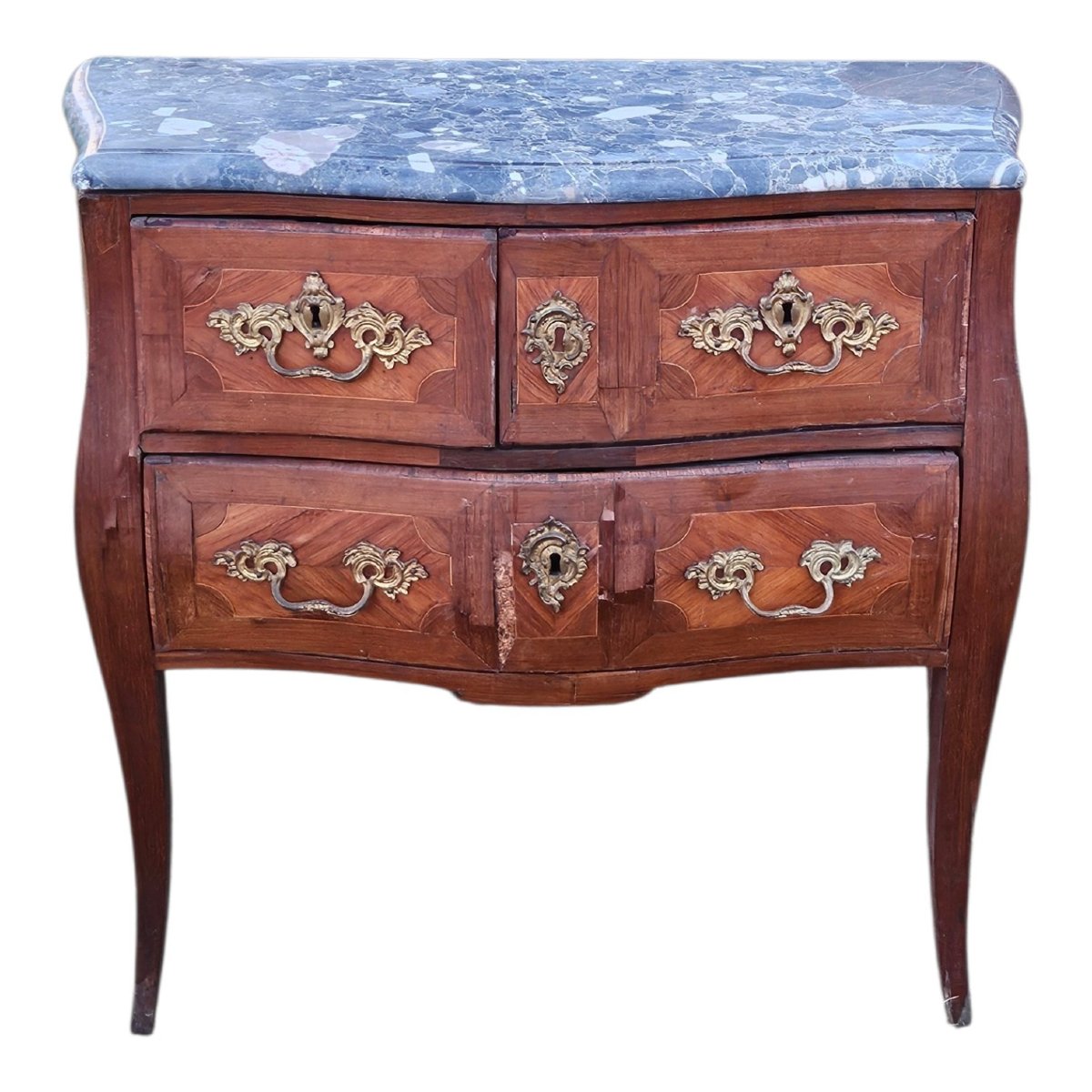Commode sauteuse en marqueterie estampillée époque Louis XV-photo-2