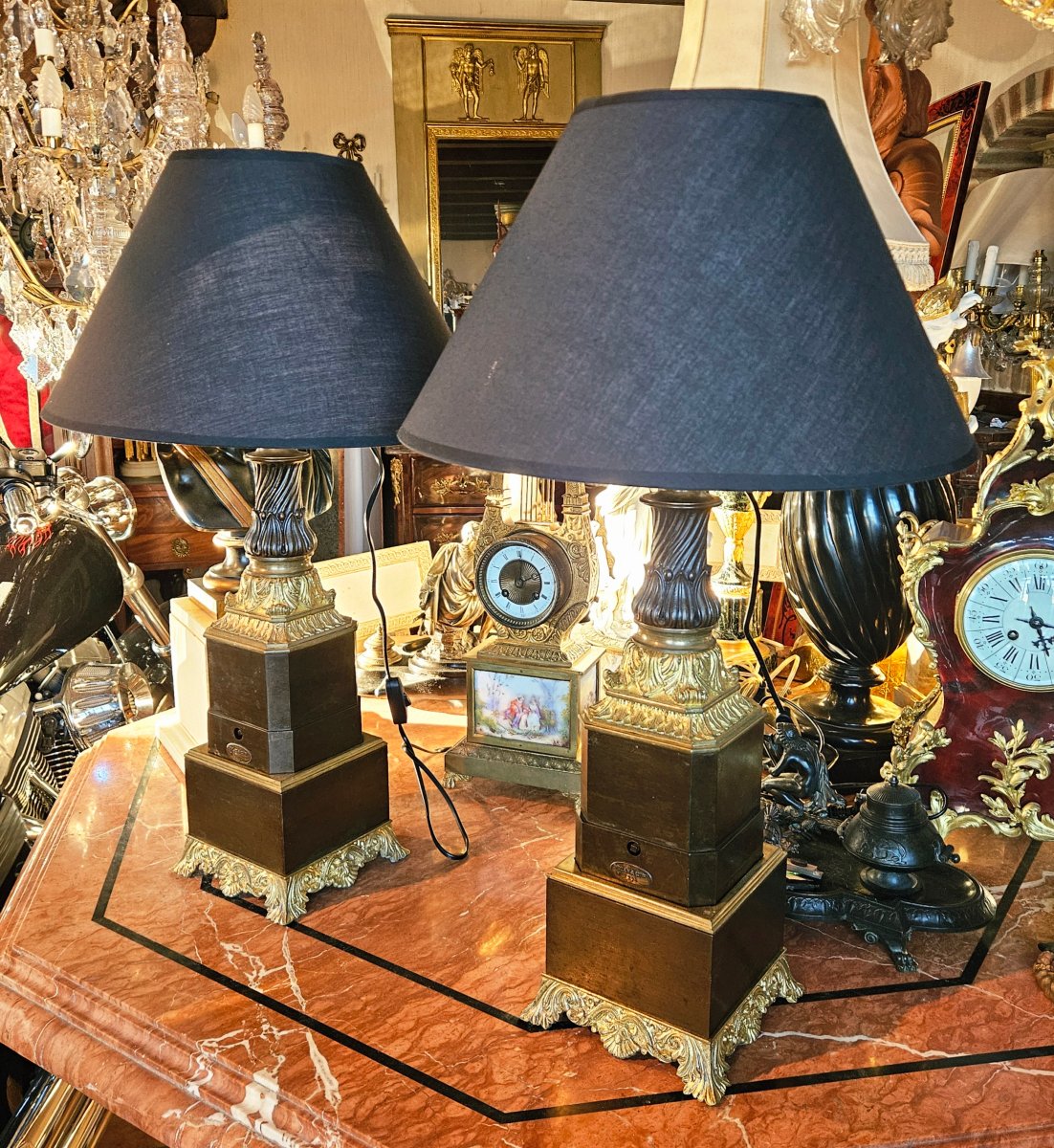 19th-century Carcel Bronze Lamps Signed Decan & Cie (electrified)