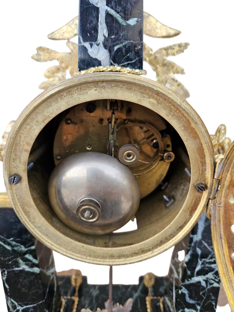 Empire-style Clock With A Gilded Bronze Obelisk And Green Marble-photo-2