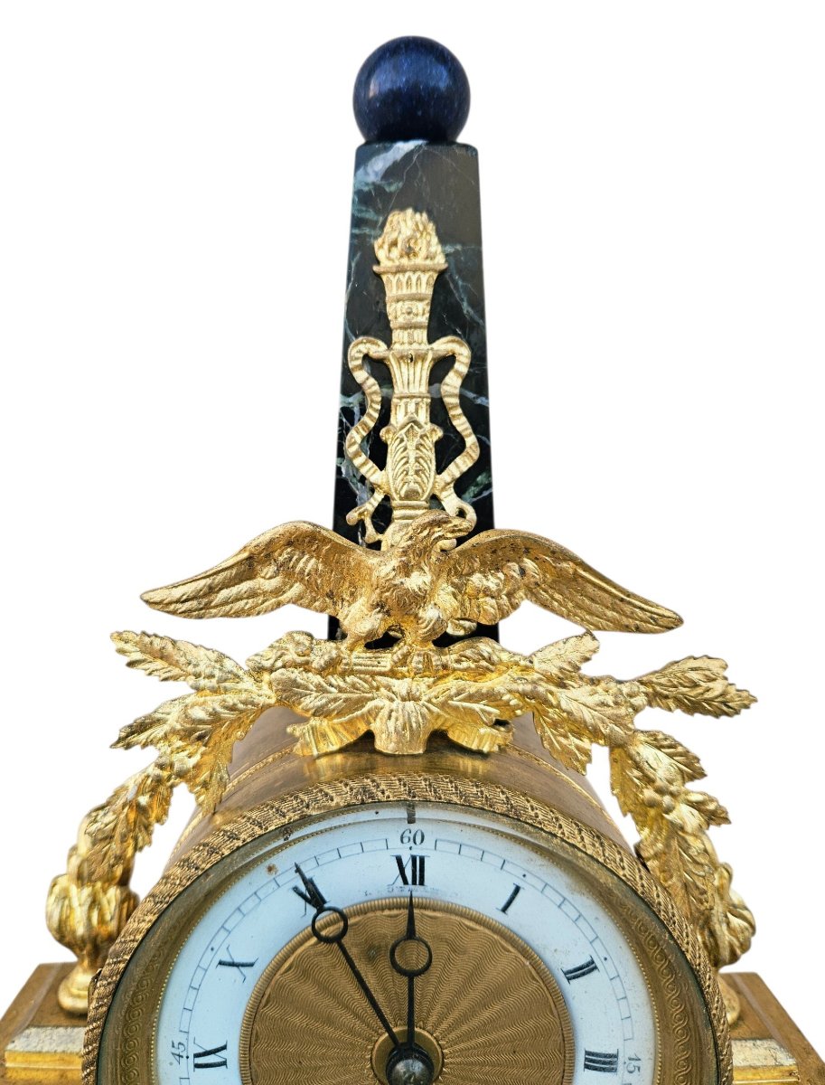 Empire-style Clock With A Gilded Bronze Obelisk And Green Marble-photo-3