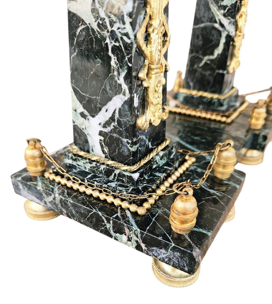 Empire-style Clock With A Gilded Bronze Obelisk And Green Marble-photo-4