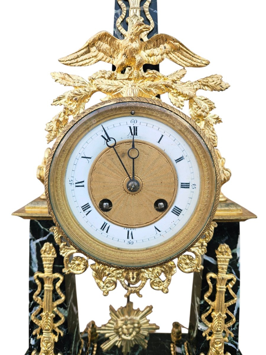 Empire-style Clock With A Gilded Bronze Obelisk And Green Marble-photo-5