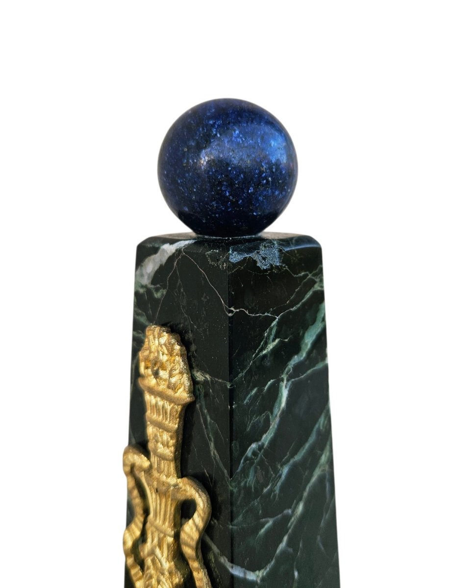 Empire-style Clock With A Gilded Bronze Obelisk And Green Marble-photo-6
