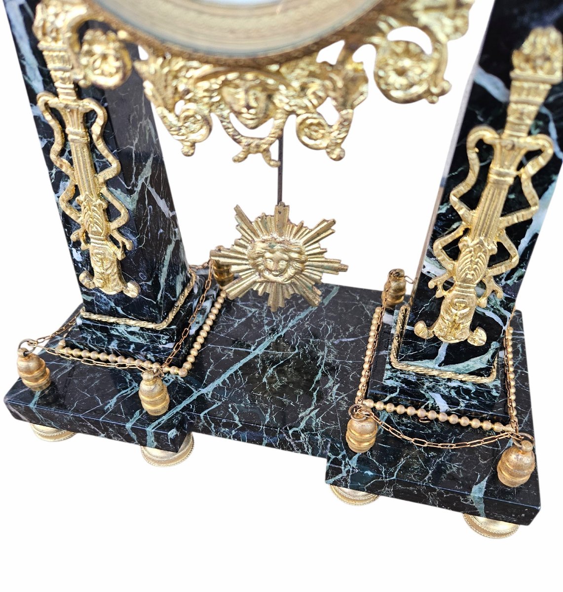 Empire-style Clock With A Gilded Bronze Obelisk And Green Marble-photo-8