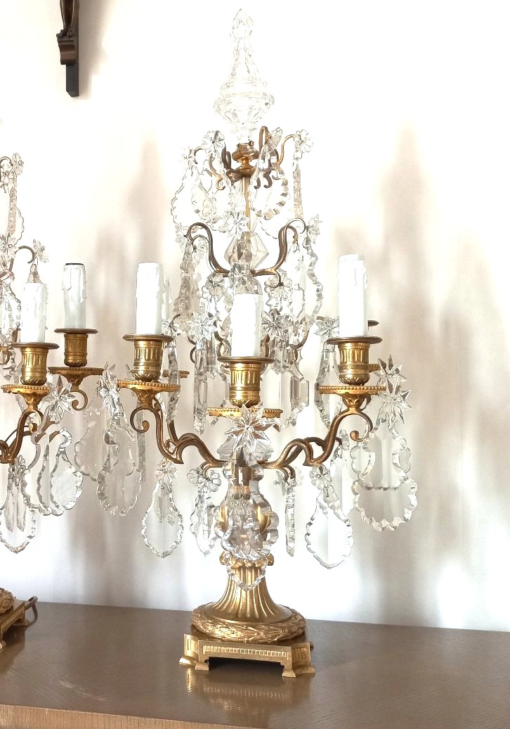 Paire de girandoles en cristal et bronze doré H 72 cm fin XIXe-photo-3