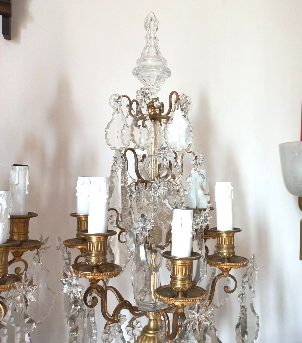 Paire de girandoles en cristal et bronze doré H 72 cm fin XIXe-photo-1