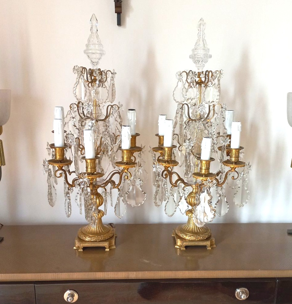 Paire de girandoles en cristal et bronze doré H 72 cm fin XIXe-photo-2