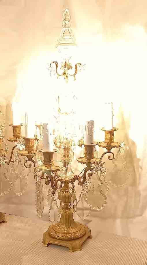 Paire de girandoles en cristal et bronze doré H 72 cm fin XIXe-photo-3