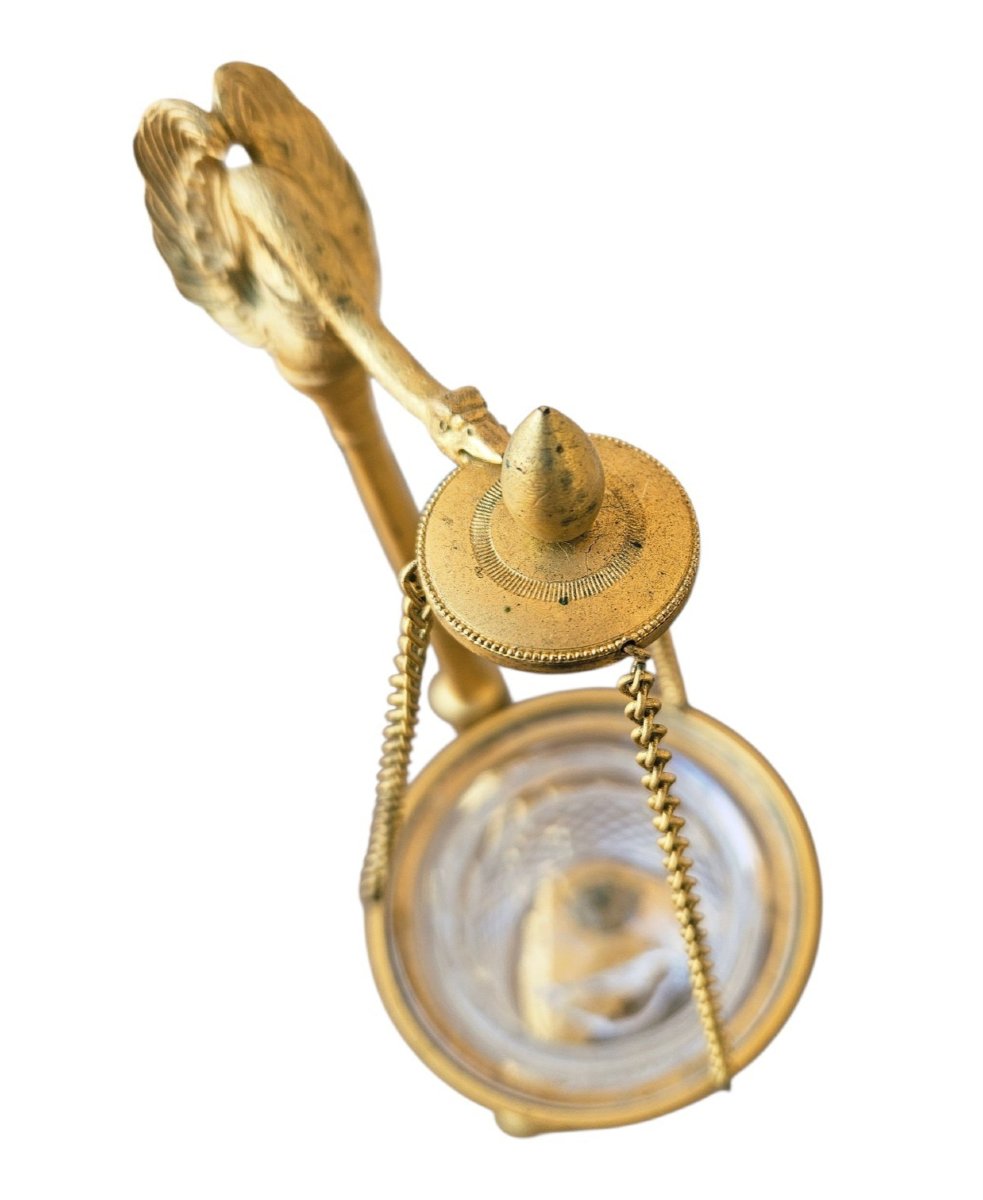 "swan" Charles X Nightlight: Gilded Bronze And Cut Crystal-photo-4