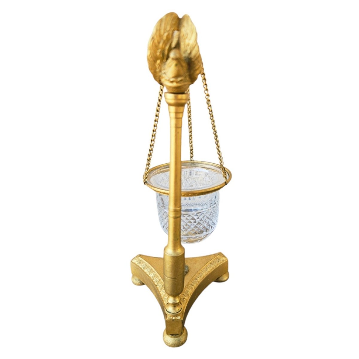"swan" Charles X Nightlight: Gilded Bronze And Cut Crystal-photo-3