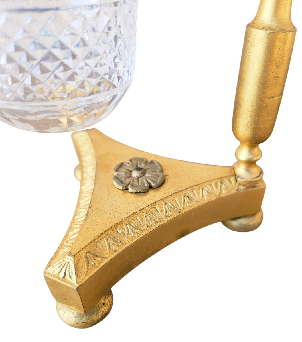 "swan" Charles X Nightlight: Gilded Bronze And Cut Crystal-photo-8