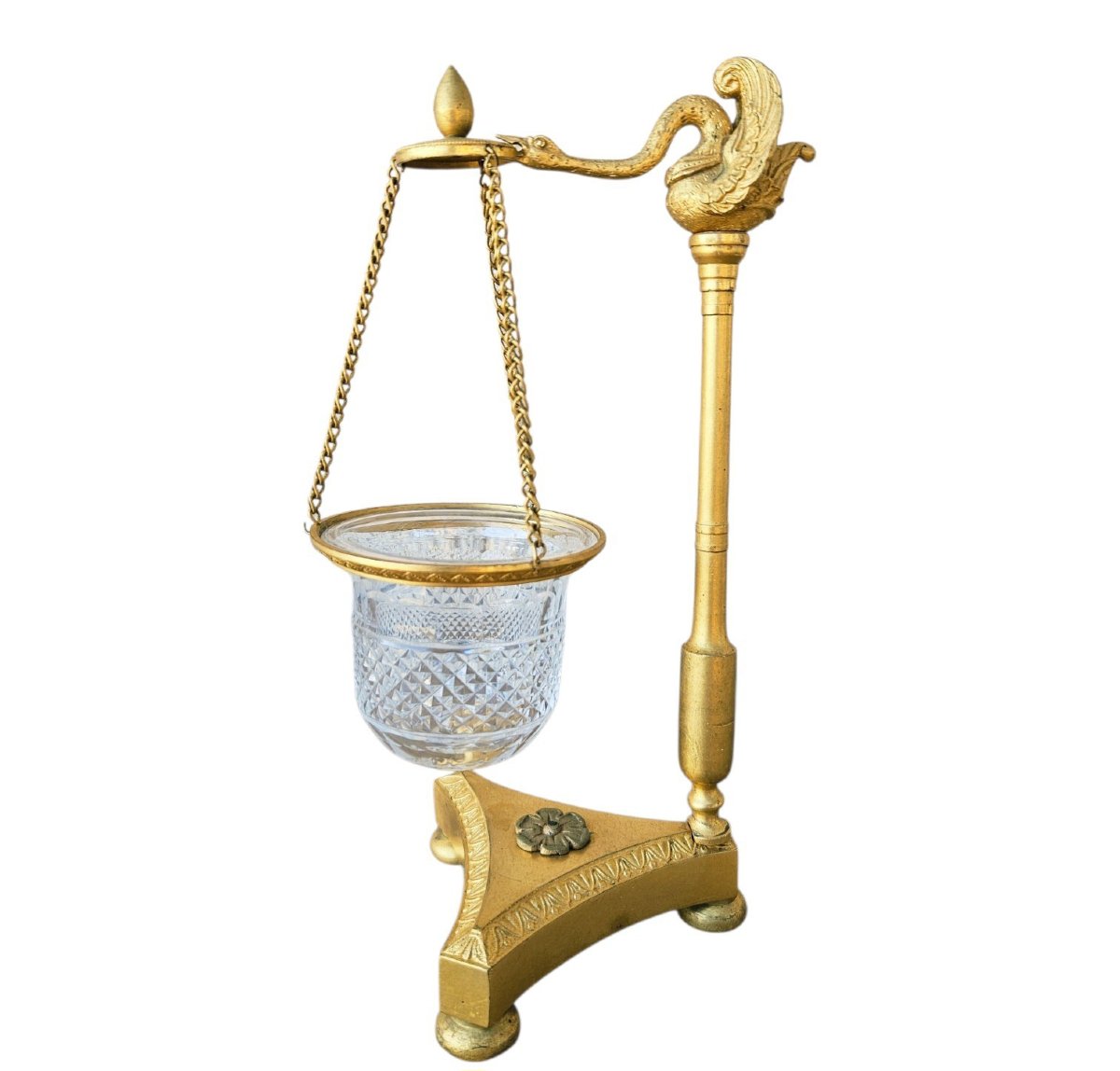 "swan" Charles X Nightlight: Gilded Bronze And Cut Crystal