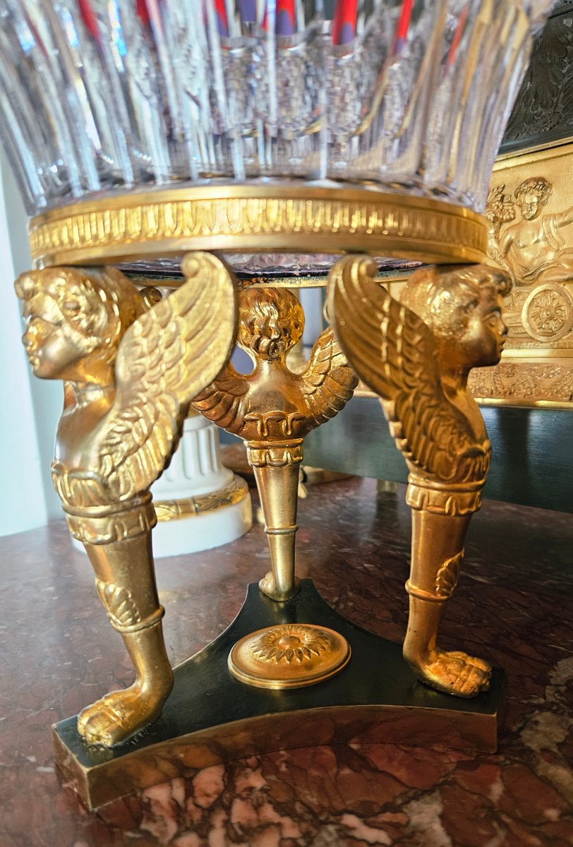 Centre de table Empire en cristal et bronze doré XIXe-photo-3