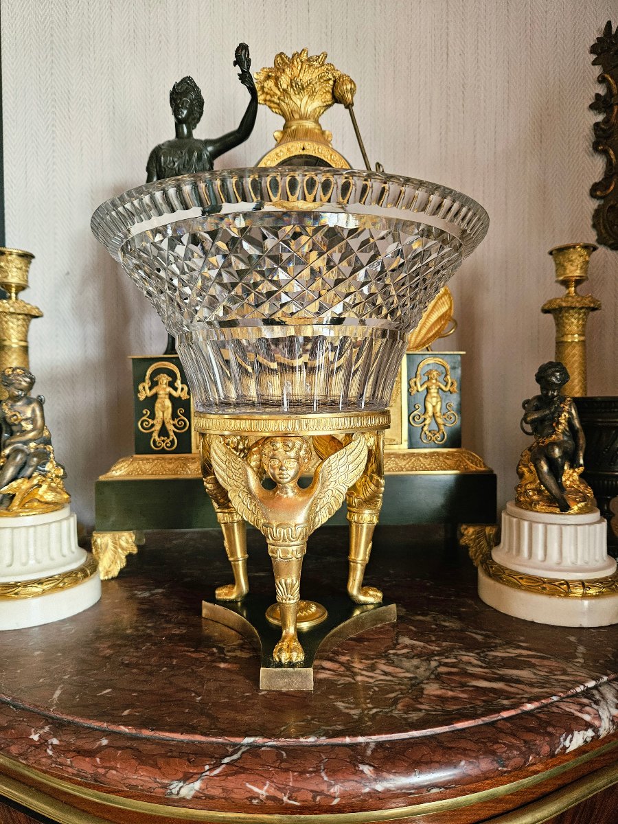 Centre de table Empire en cristal et bronze doré XIXe-photo-4