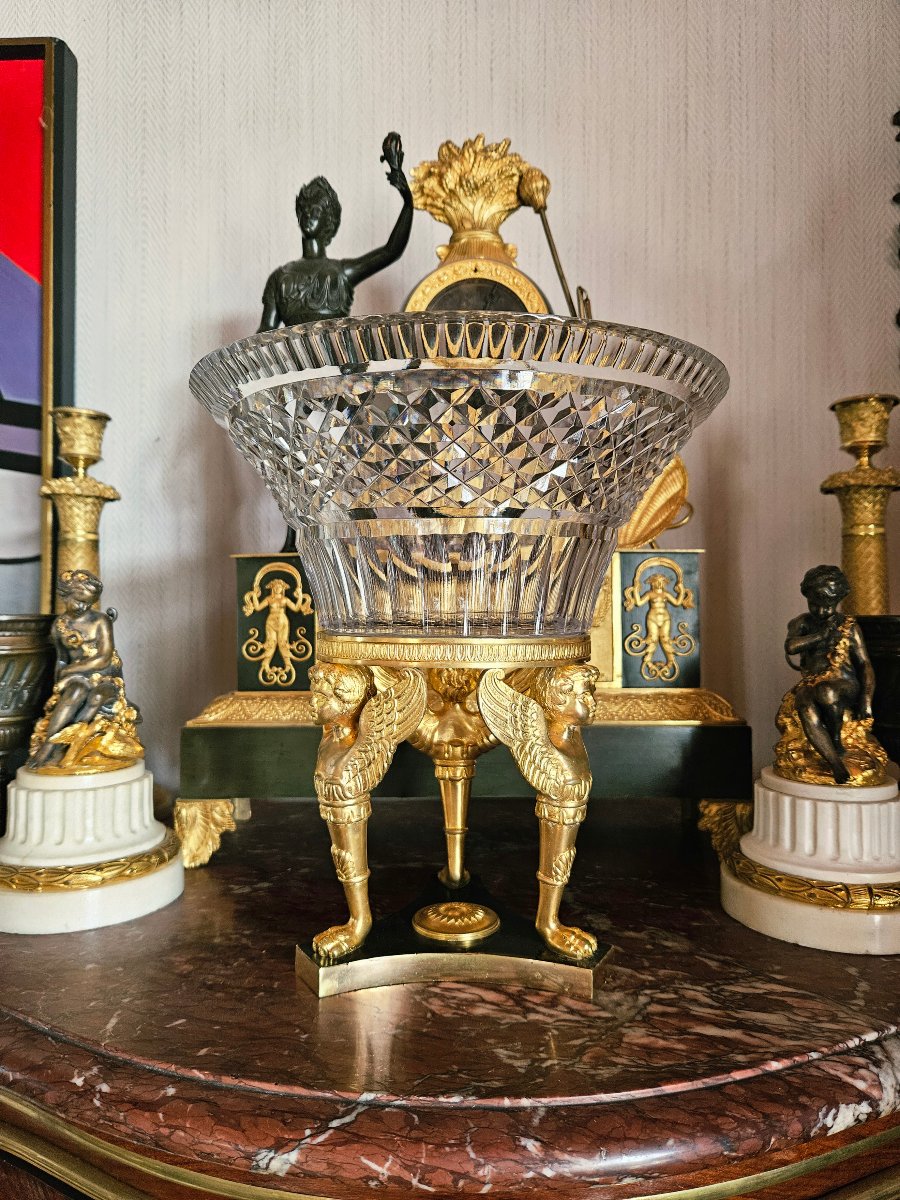 Centre de table Empire en cristal et bronze doré XIXe-photo-2