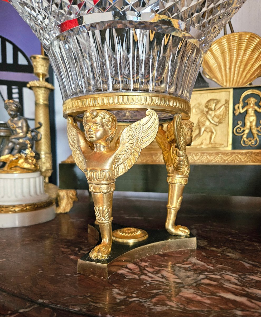 Centre de table Empire en cristal et bronze doré XIXe-photo-3
