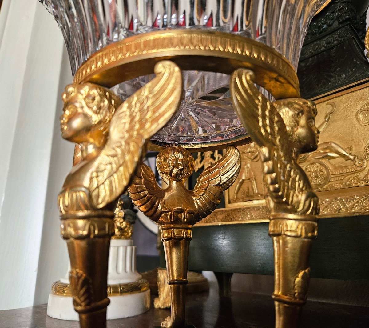 Centre de table Empire en cristal et bronze doré XIXe-photo-4