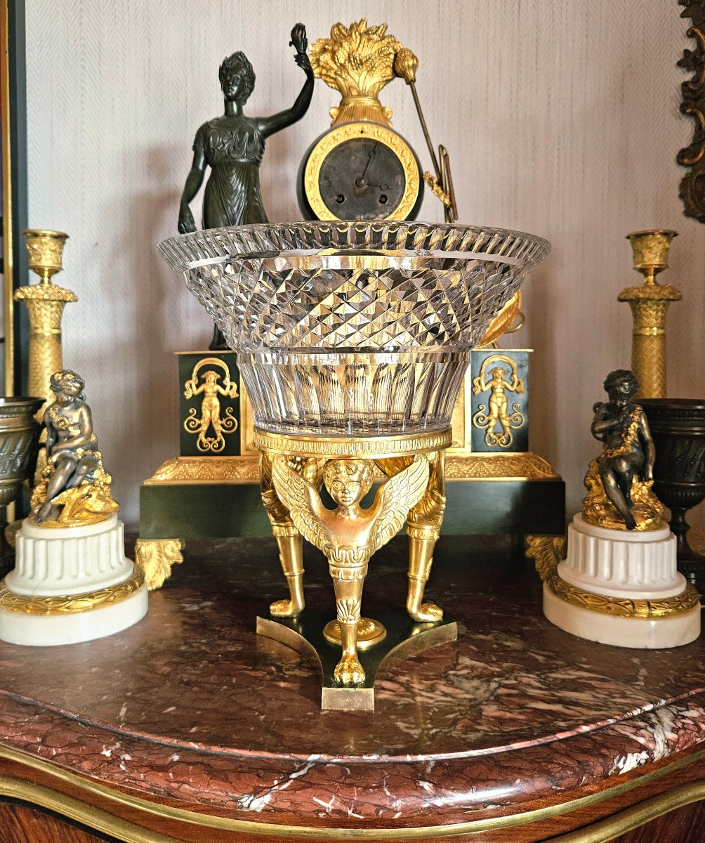 Centre de table Empire en cristal et bronze doré XIXe-photo-6