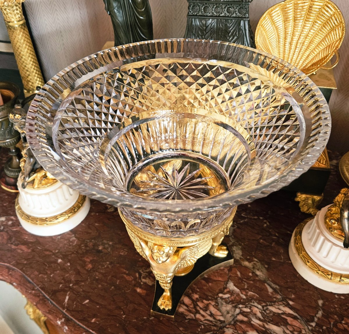 Centre de table Empire en cristal et bronze doré XIXe-photo-7