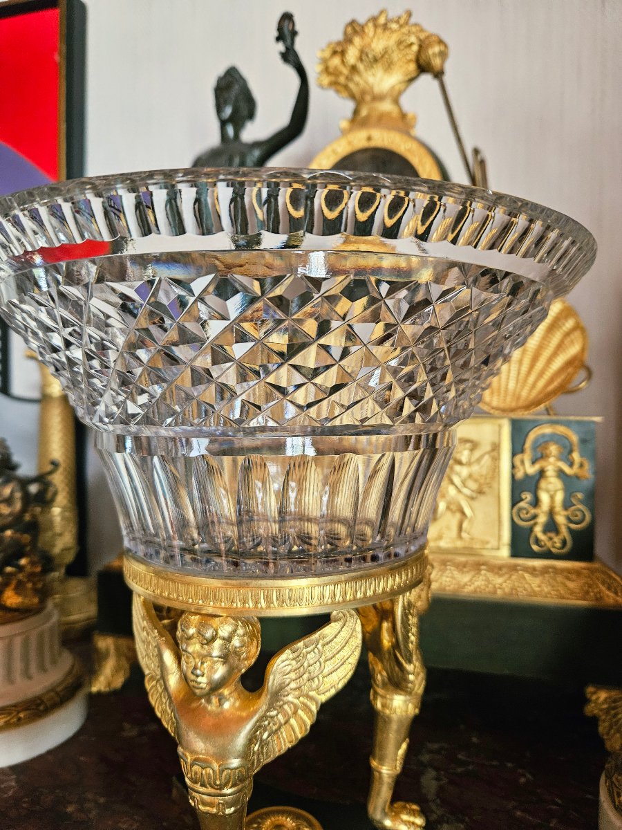Centre de table Empire en cristal et bronze doré XIXe-photo-8