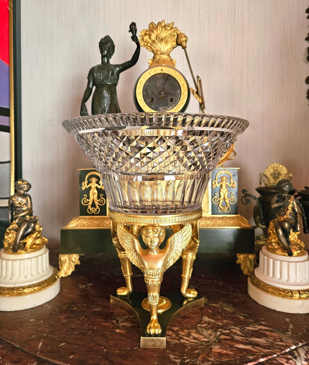 Centre de table Empire en cristal et bronze doré XIXe