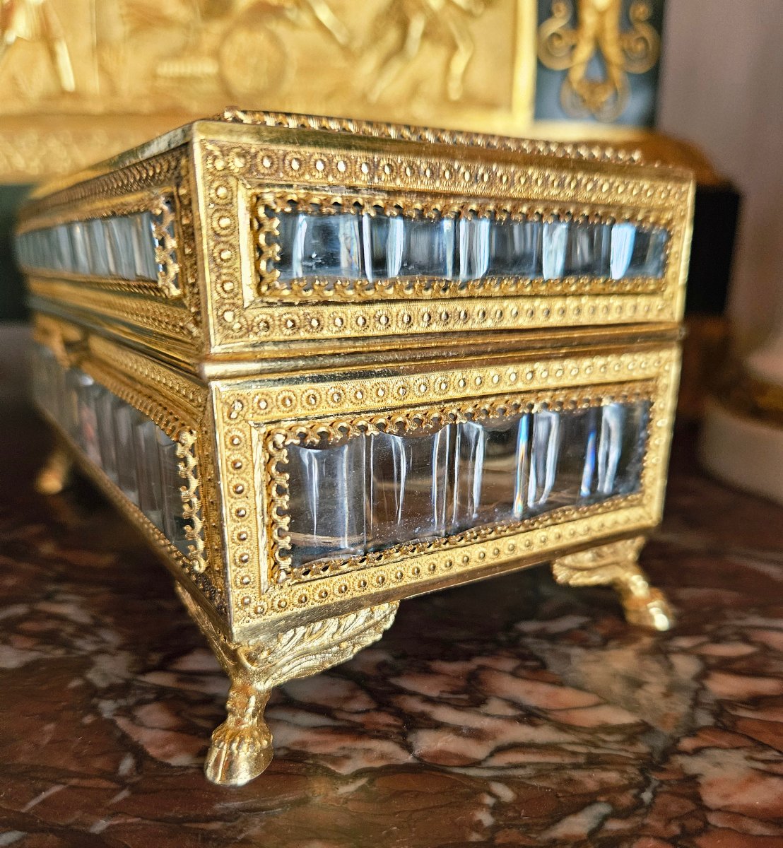 Coffret en cristal du Creusot et laiton doré d'époque Charles X-photo-2