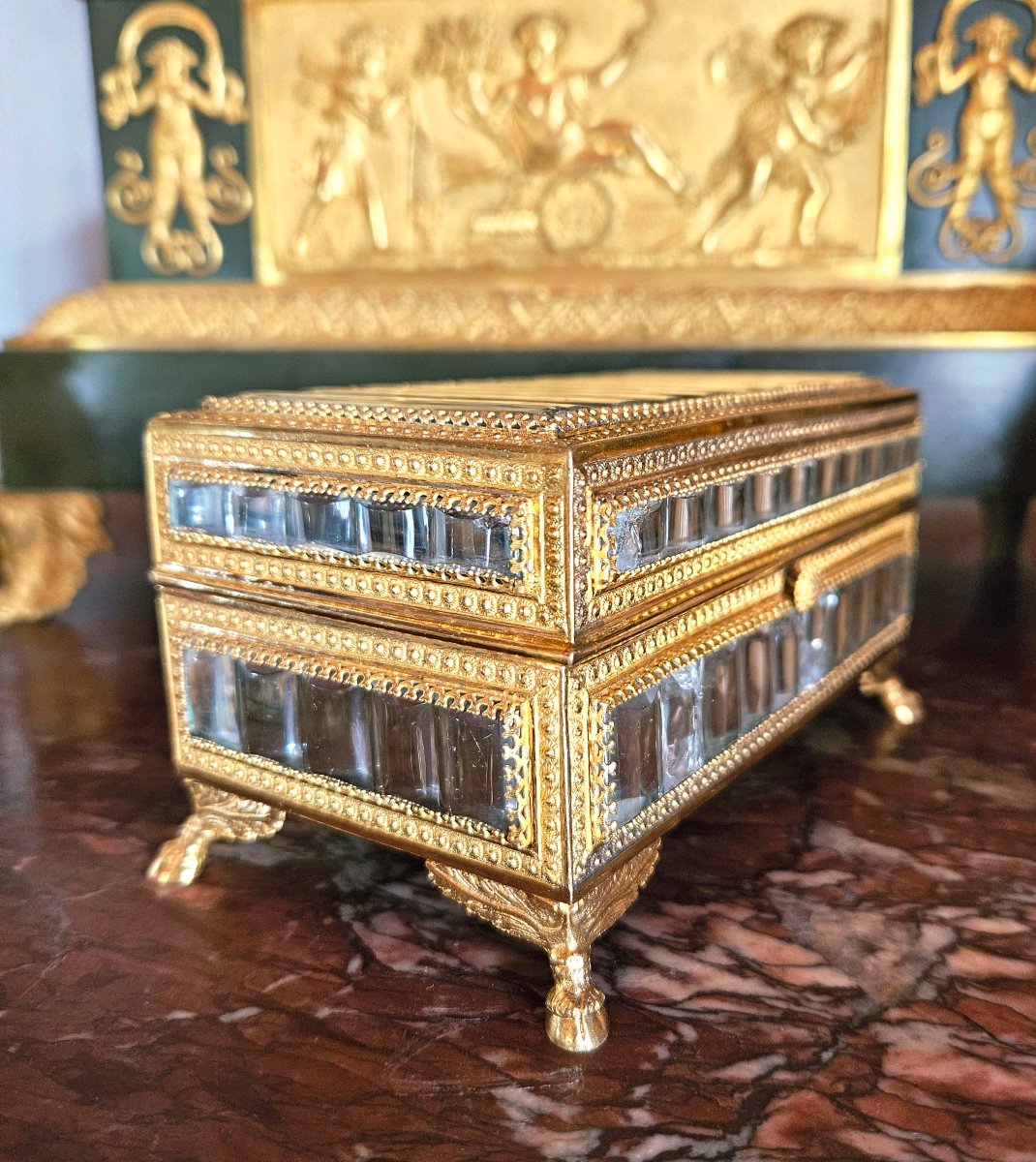 Coffret en cristal du Creusot et laiton doré d'époque Charles X-photo-2