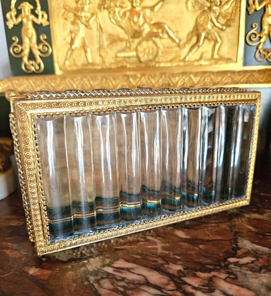 Coffret en cristal du Creusot et laiton doré d'époque Charles X-photo-6
