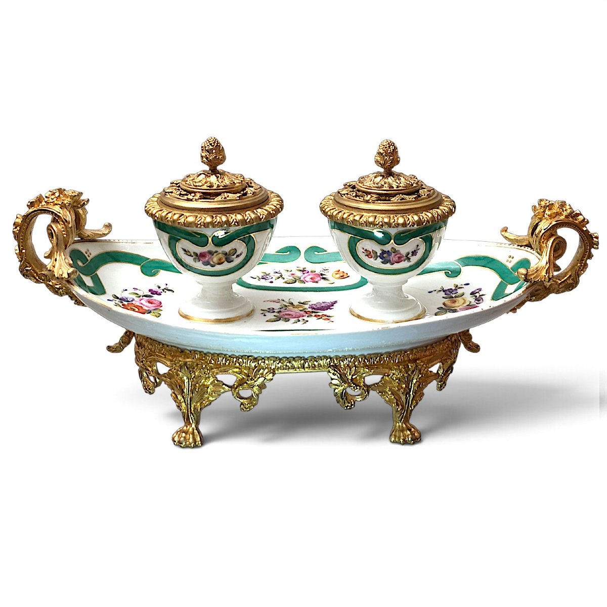 Porcelain And Gilded Bronze Inkwell-photo-2