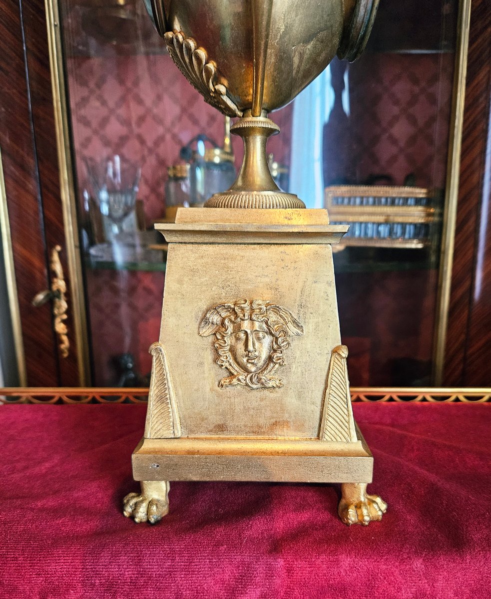 Claude Galle: Gilded Bronze Urn-shaped Clock With Busts Of Winged Mermaids, Empire Period-photo-4