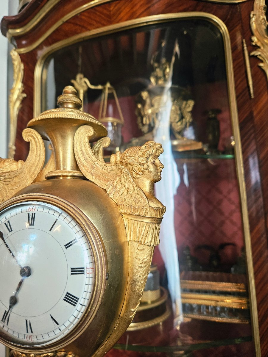 Claude Galle: Gilded Bronze Urn-shaped Clock With Busts Of Winged Mermaids, Empire Period-photo-7