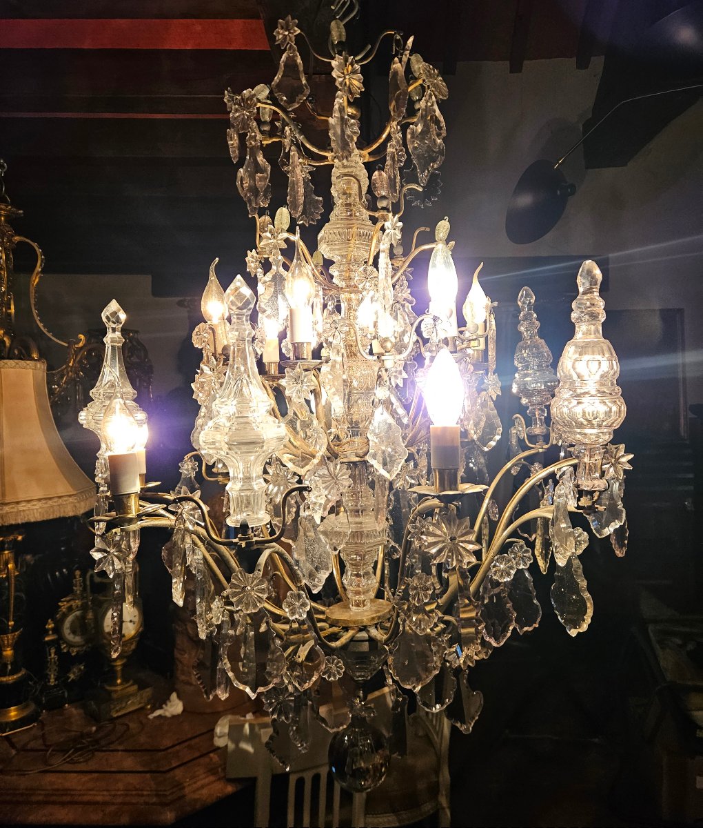 Important Lustre 12 bras de lumières bronze et cristal XVIIIe siècle-photo-2