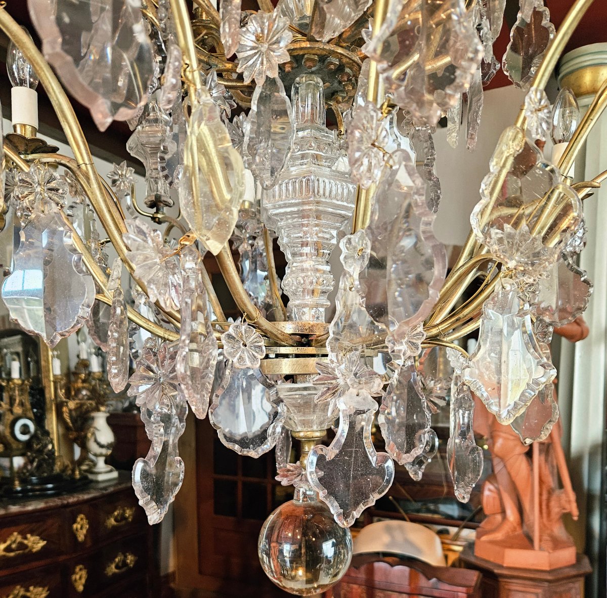 Important Lustre 12 bras de lumières bronze et cristal XVIIIe siècle-photo-3